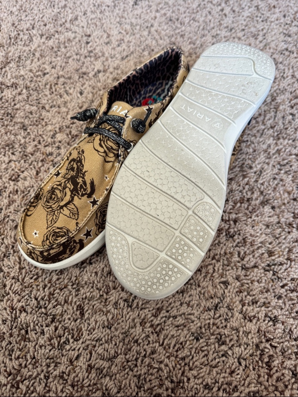 Ariat Tan Canvas Slip-On with Black Floral Print